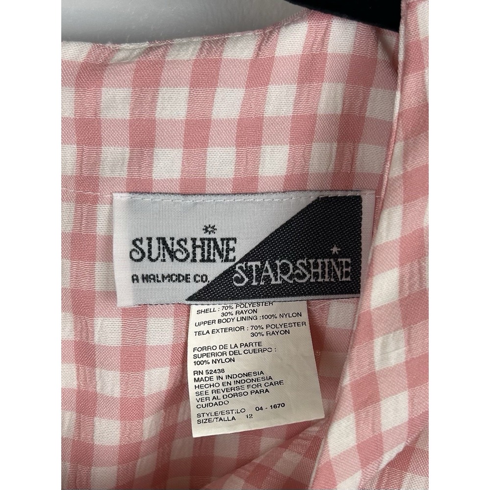 Vintage Sunshine Starshine Pink White Gingham Plaid Dress 12 Midi Cottagecore - Picture 4 of 7